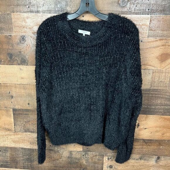 FRNCH Sweater Black Silver Threading Eyelash Knit Crew Neck Long Sleeves M/L - Picture 8 of 16